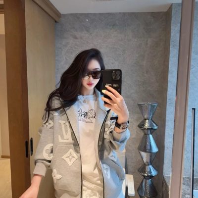 High Quality Louis Vuitton Coats Gray Embroidery Luxury