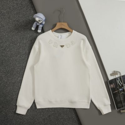 High Quality Prada Hoodie Black Cotton Embroidered Collection