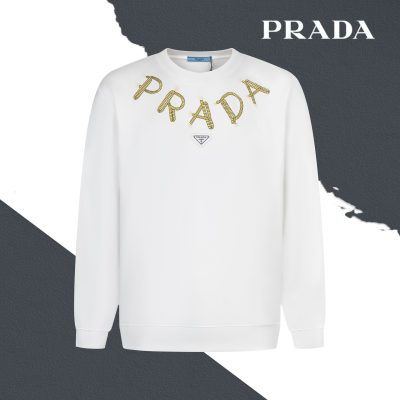 Premium Prada Sweatshirts Black Cotton Embroidered Collection