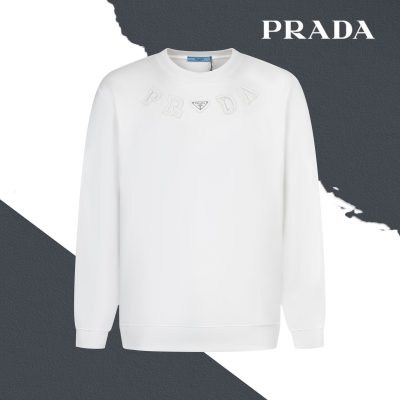 High Quality Prada Sweatshirts Black Cotton Embroidered Collection