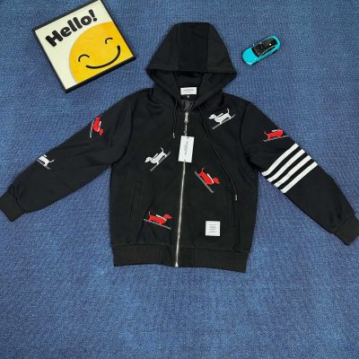 Premium Quality Thom Browne Jackets Black Embroidered Style