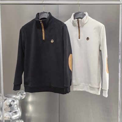 High Quality Moncler Sweatshirts Black Suede Patchwork Collection