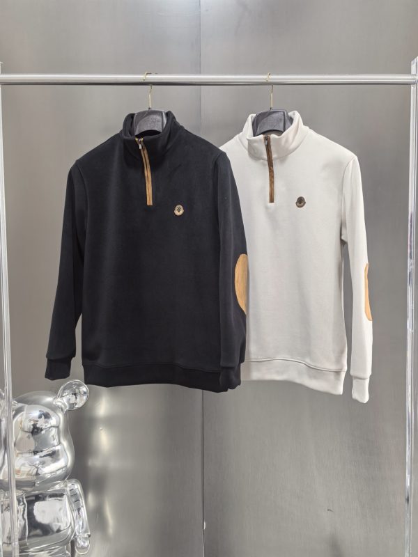 High Quality Moncler Sweatshirts Black Suede Patchwork Collection