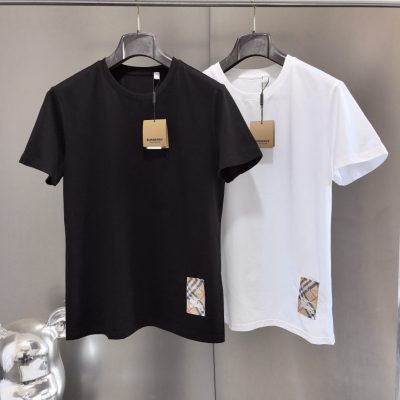 High Quality Burberry T-Shirt Black Cotton Plaid Luxury