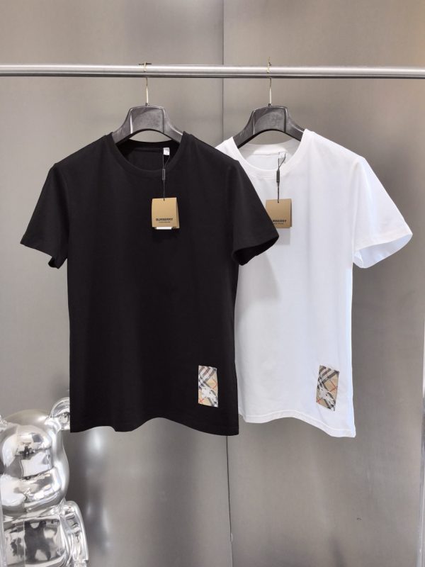 High Quality Burberry T-Shirt Black Cotton Plaid Luxury
