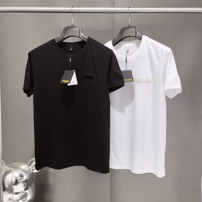 High Quality Fendi T-Shirt Black Cotton Embroidery Style