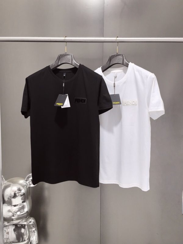 High Quality Fendi T-Shirt Black Cotton Embroidery Style