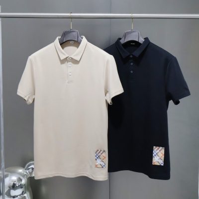 Premium Quality Burberry Polo Shirt Black Cotton Plaid Style