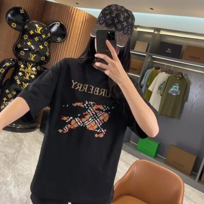 Luxury Burberry Short Sleeves Black Cotton Logo Style