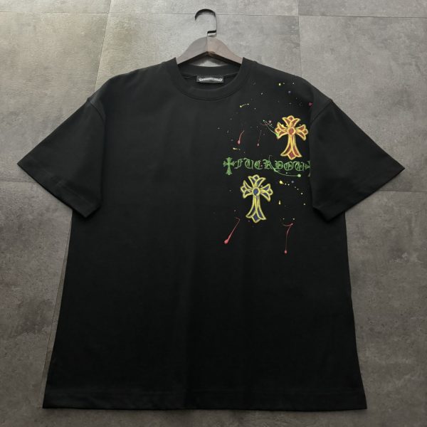 Luxury Chrome Hearts Short Sleeves Black Cotton Print Style
