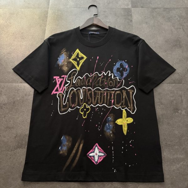 High Quality Louis Vuitton Short Sleeves Black Cotton Logo Luxury