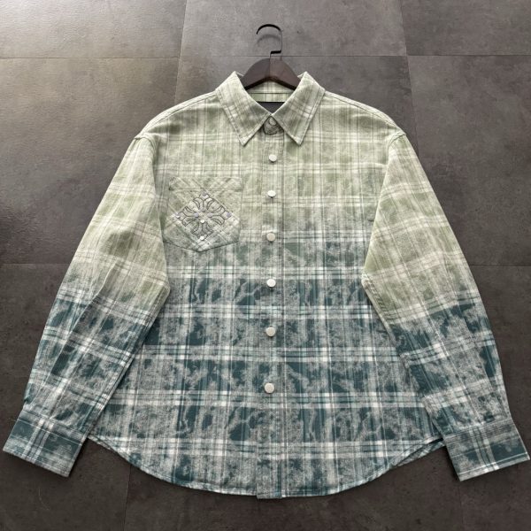 Luxury Chrome Hearts Long Sleeves Green Cotton Plaid Style