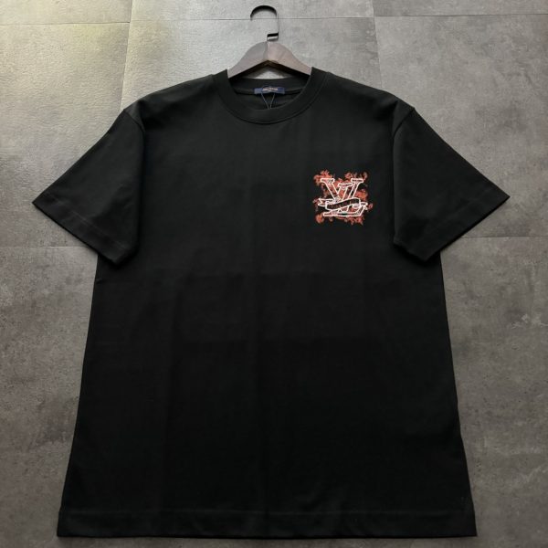 Premium Louis Vuitton Short Sleeves Black Cotton Logo Style