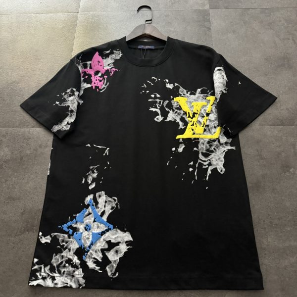 Luxury Louis Vuitton Short Sleeves Black Cotton Print Style