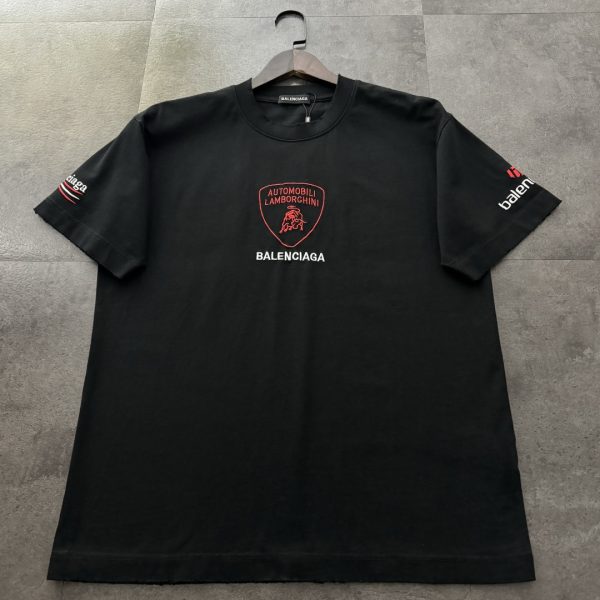 Premium Quality Balenciaga Short Sleeves Black Cotton Logo Luxury