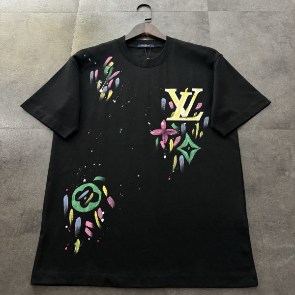 Premium Quality Louis Vuitton Short Sleeves Black Cotton Embroidered Luxury