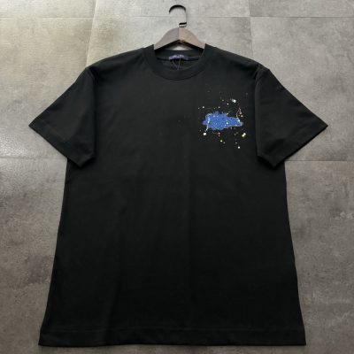 High Quality Louis Vuitton Short Sleeves Black Cotton Embroidered Luxury