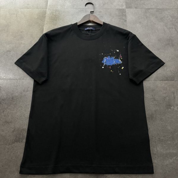 High Quality Louis Vuitton Short Sleeves Black Cotton Embroidered Luxury
