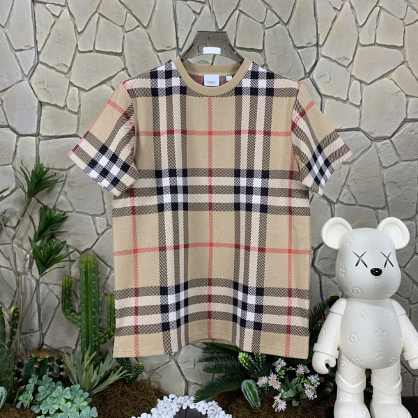 Best Selling Burberry Short Sleeves Khaki Cotton Plaid Style