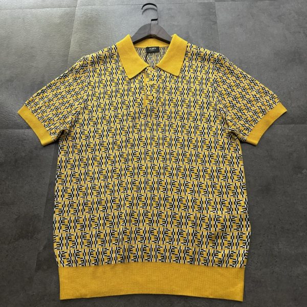 Premium Quality Fendi Short-Sleeved Shirts Yellow Silk Jacquard Collection