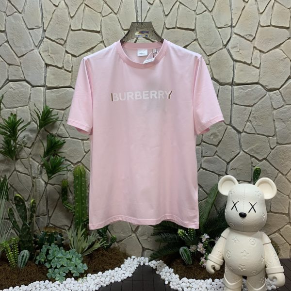 Premium Burberry Short Sleeves Pink Cotton Logo Luxury