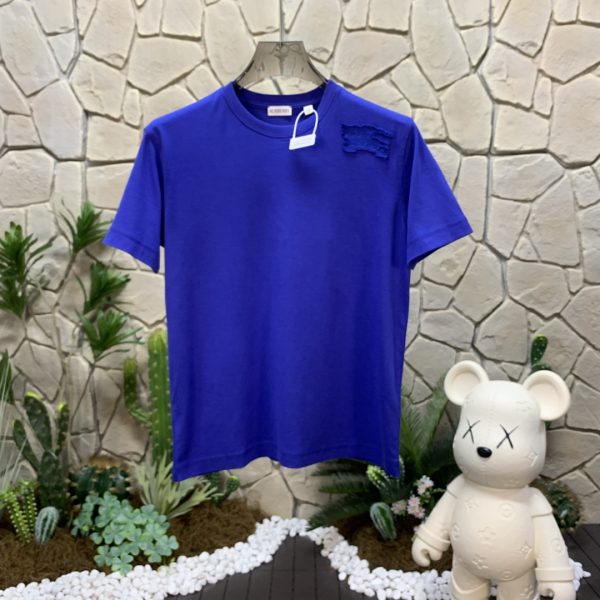 Premium Quality Burberry Short Sleeves Blue Cotton Solid Style