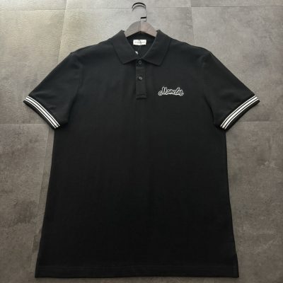 Premium Moncler Polo Shirt Black Cotton Embroidered Collection