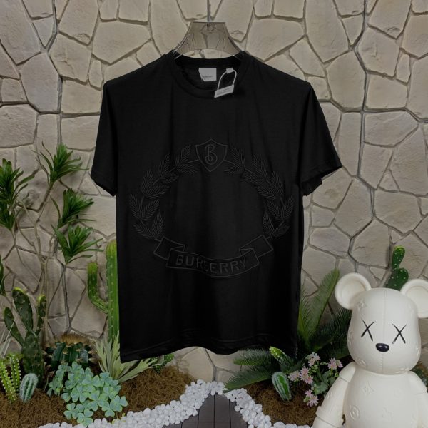 Premium Burberry Short Sleeves Black Cotton Solid Style