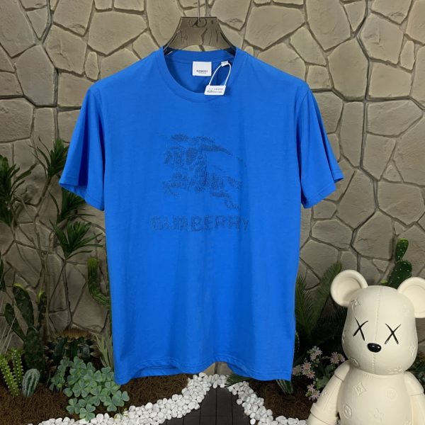 High Quality Burberry Short Sleeves Blue Cotton Solid Style