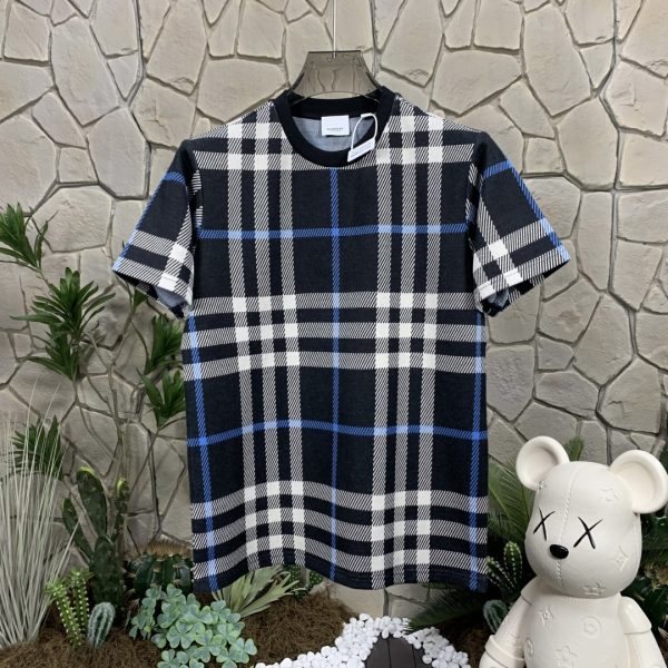 Best Selling Burberry Short Sleeves Blue Cotton Plaid Luxury