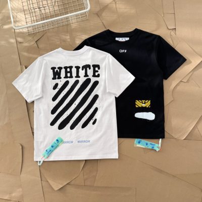 Premium Quality Off-White Short Sleeves White Cotton Striped Luxury