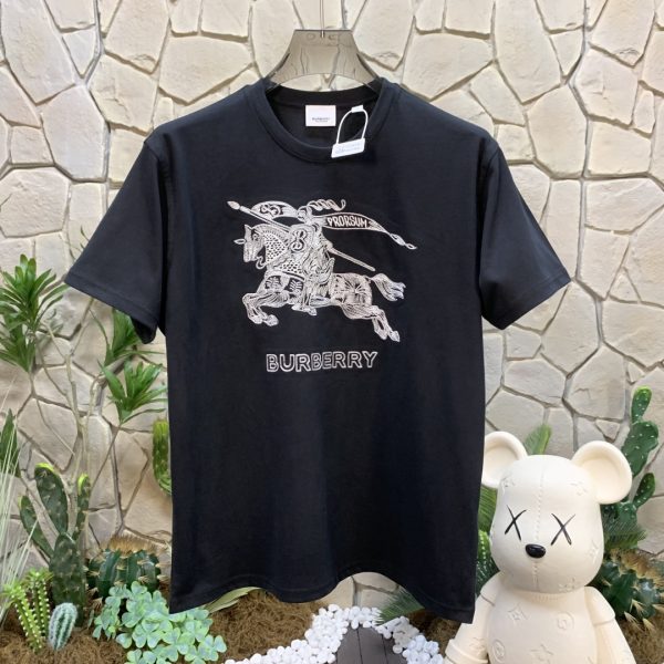 Premium Quality Burberry Short Sleeves Black Cotton Embroidered Style