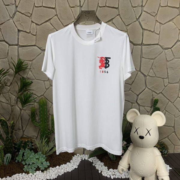 Premium Burberry Short Sleeves White Cotton Embroidered Style