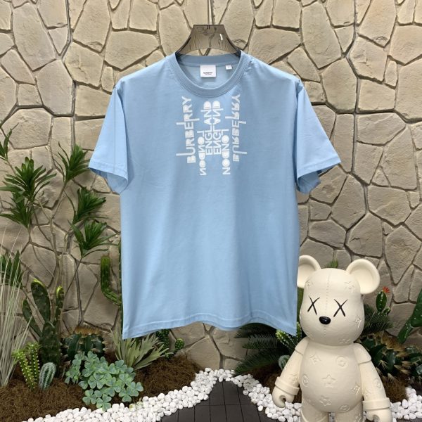 Luxury Burberry Short Sleeves Blue Cotton Logo Style