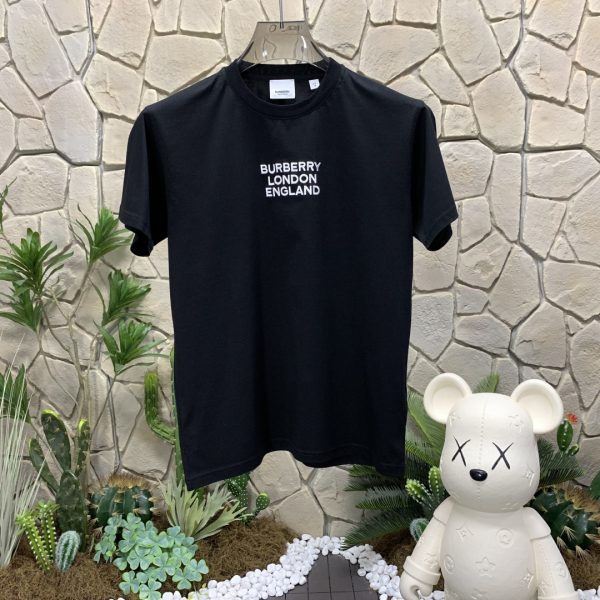 Premium Quality Burberry Short Sleeves Black Cotton Embroidered Luxury