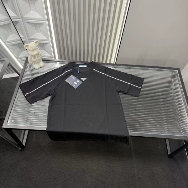Luxury Prada Short Sleeves Black Cotton Logo Luxury