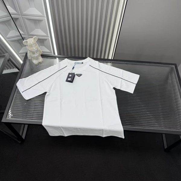 Best Selling Prada Short Sleeves White Cotton Logo Luxury