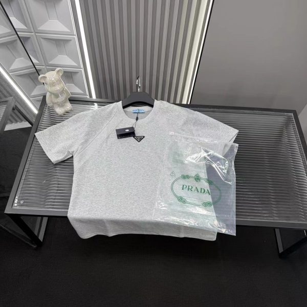 High Quality Prada Short Sleeves Gray Cotton Logo Luxury