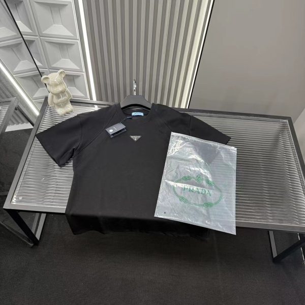 Best Selling Prada Short Sleeves Black Cotton Logo Style