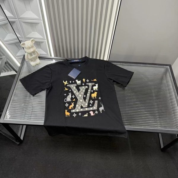 High Quality Louis Vuitton Short Sleeves Black Print Luxury