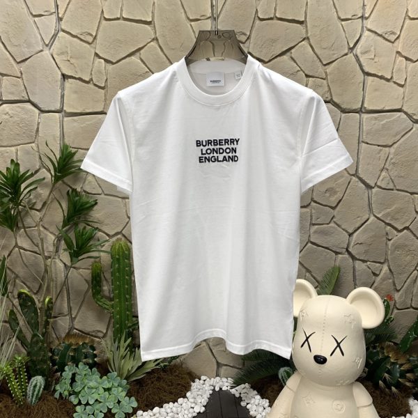 Best Selling Burberry Short Sleeves White Cotton Embroidered Style