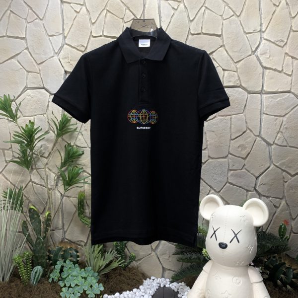 Premium Burberry Short-Sleeved Black Cotton Embroidered Collection