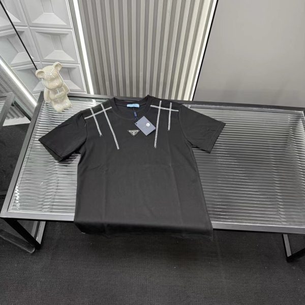 Premium Quality Prada Short Sleeves Black Embroidered Luxury