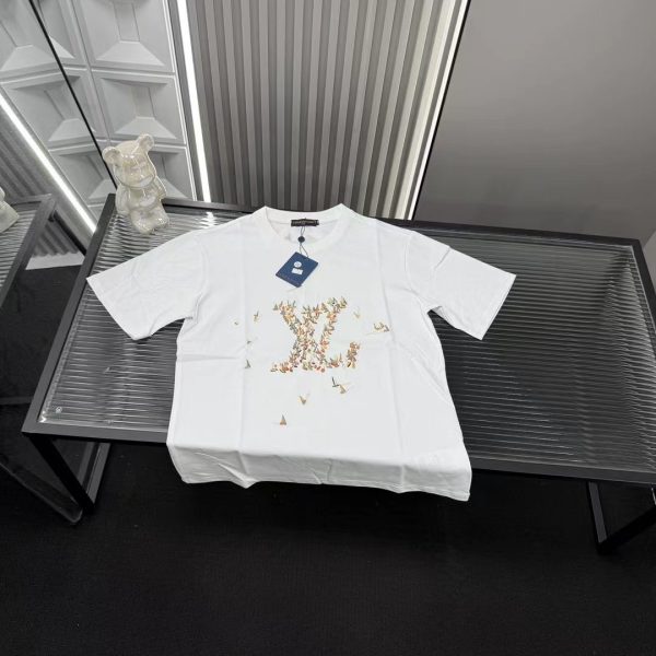 Premium Louis Vuitton Short Sleeves White Embroidered Style