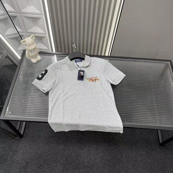 Premium Quality Ralph Lauren Short Sleeves Gray Embroidered Collection