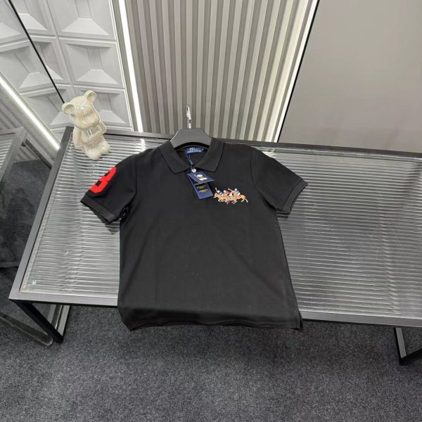 Premium Quality Ralph Lauren Short Sleeves Black Embroidered Style