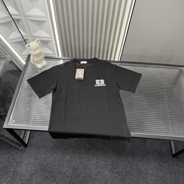 Premium Balenciaga Short Sleeves Black Embroidered Collection