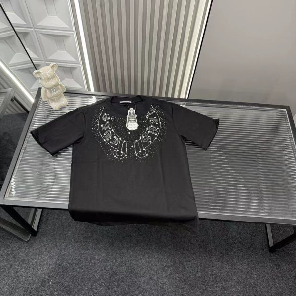 Premium Quality Chrome Hearts Short Sleeves Black Rhinestone Luxury