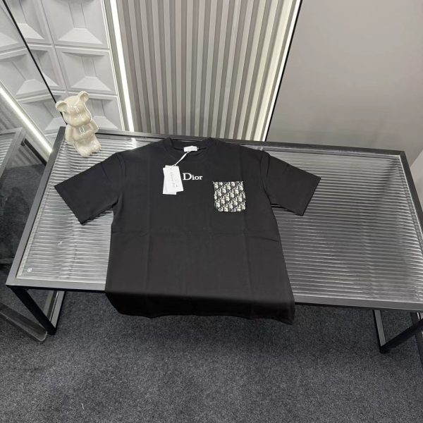 Premium Quality Dior Short Sleeves Black Embroidered Luxury