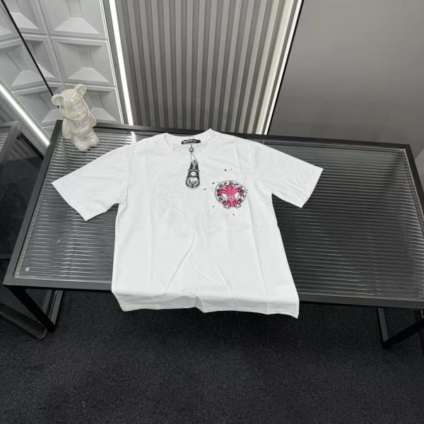 Premium Chrome Hearts Short Sleeves White Embroidered Style